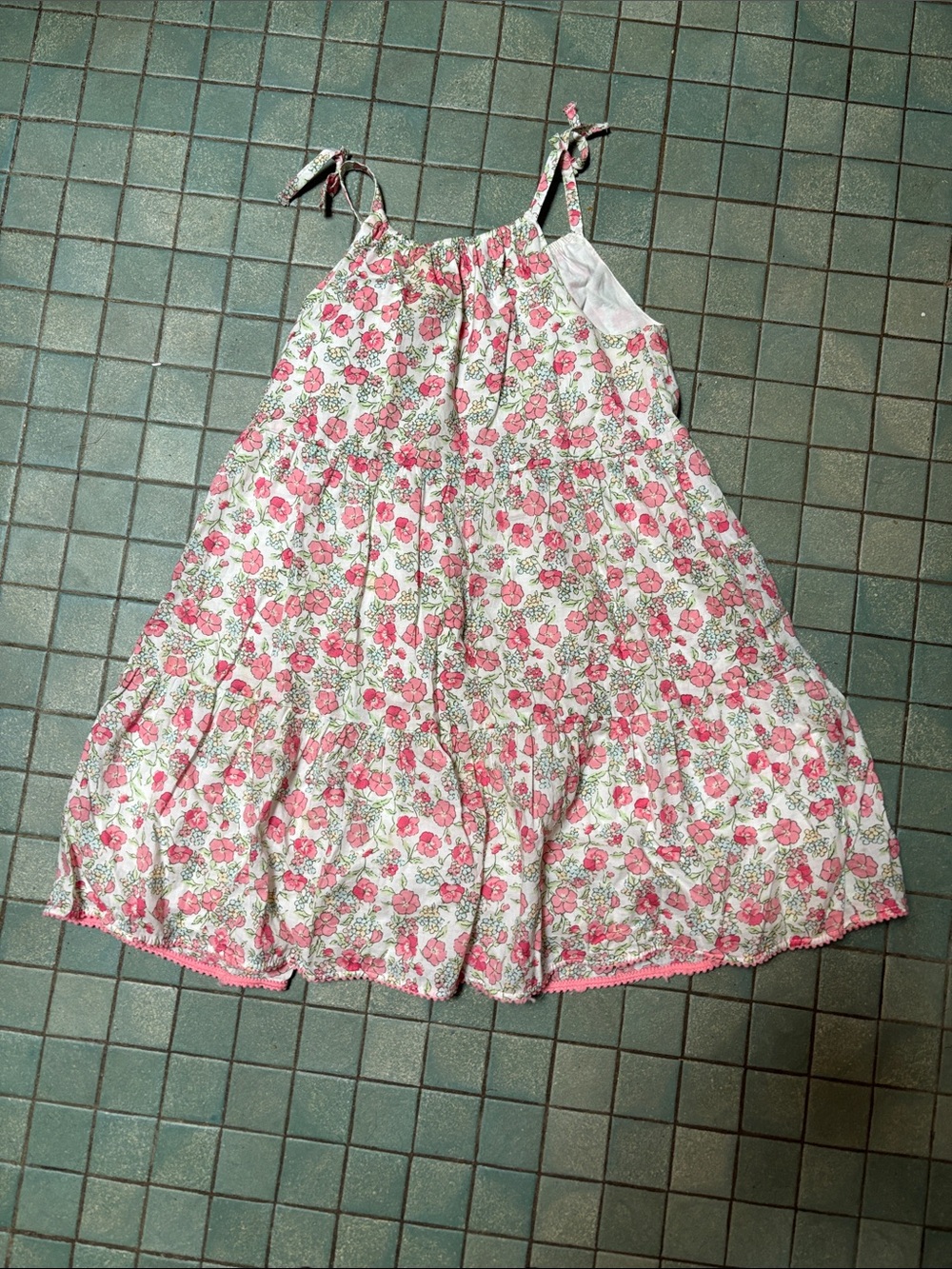 Janie and Jack Pink Floral Tie‑Shoulder Nightgown